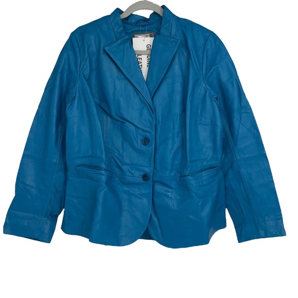 JESSICA LONDON GENUINE LEATHER BLUE LIGHTWEIGHT JACKET 16W - Picture 1 of 7